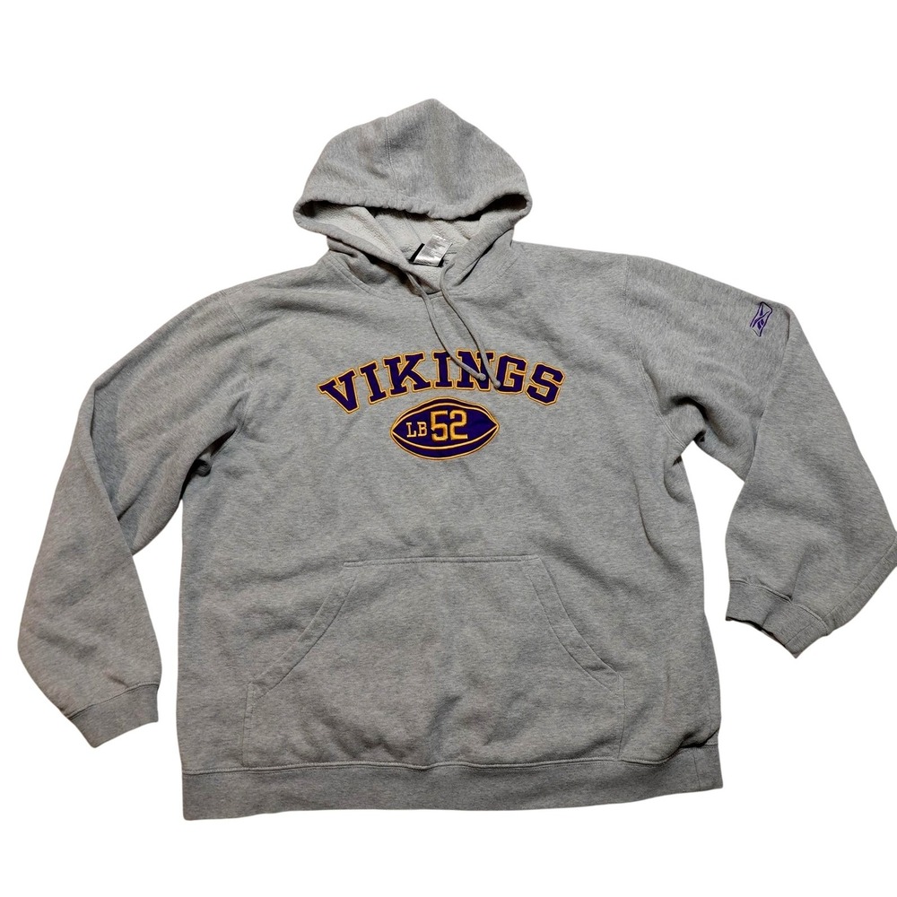 Minnesota Vikings Hoodie Mens 2XL Gray NFL Football Reebok Pullover Sweatshirt
